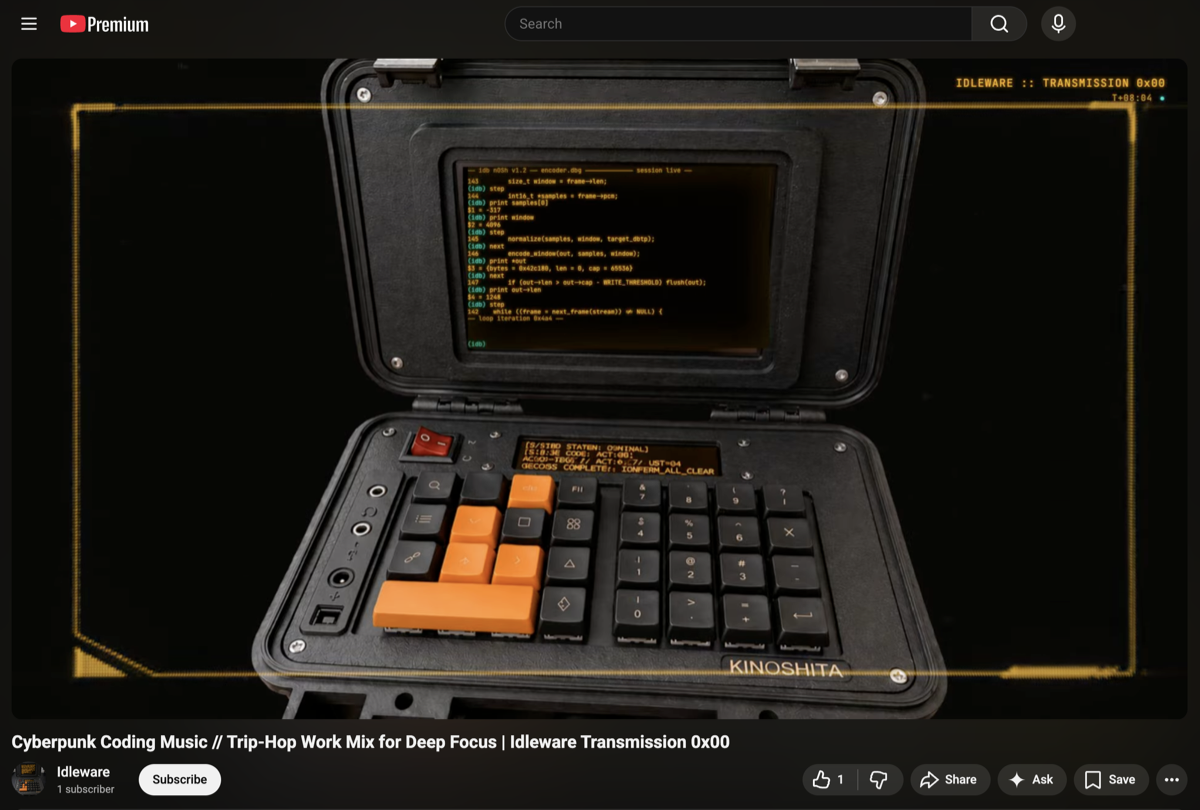Idleware channel art rendered as an amber command-line frame